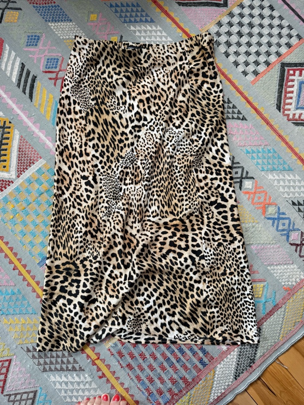 Zara satin Leopard Print Midi Skirt - XL